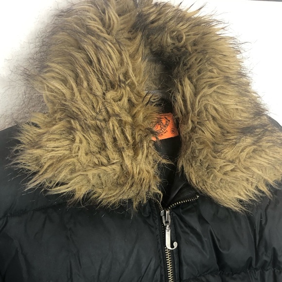 Juicy Couture Vintage Down Puffer Jacket Removable Fur Collar Coat Blue Small - Picture 5 of 15